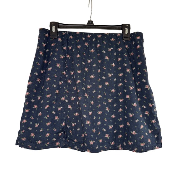 American Eagle Outfitters Dresses & Skirts - American Eagle Mini Skirt Womens Large Navy Blue Excellent Floral Rose Slit Boho